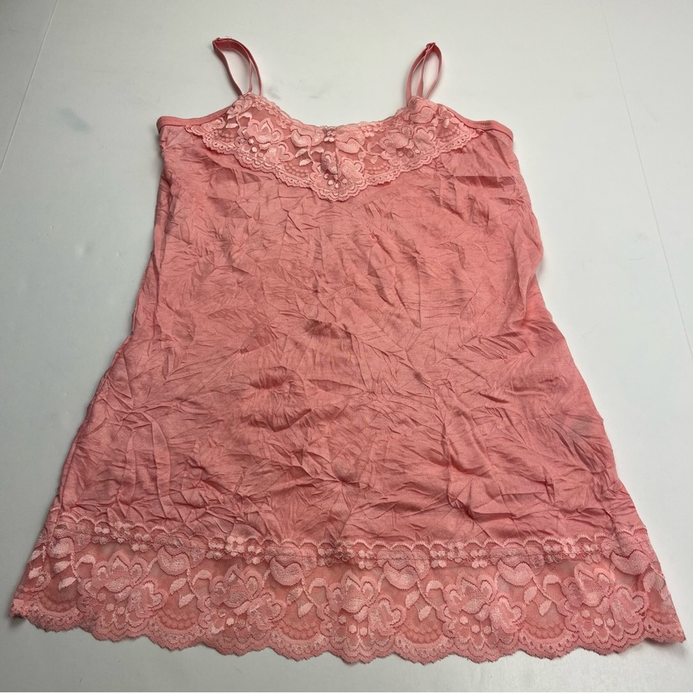 Dressbarn Y2K Pink Lace Trim Camisole Cami Tank Top Slip Womens Small *FLAWED